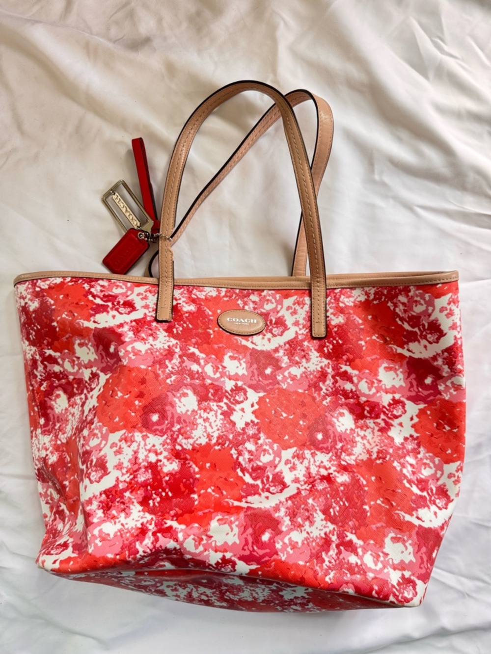 Coach Red and White Floral Tote Purse